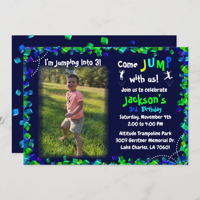 Custom Photo Trampoline Birthday Party Invitation (Front/Back)
