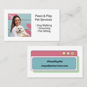 Custom Photo Trendy Dog Pet Services Editable Text Business Card