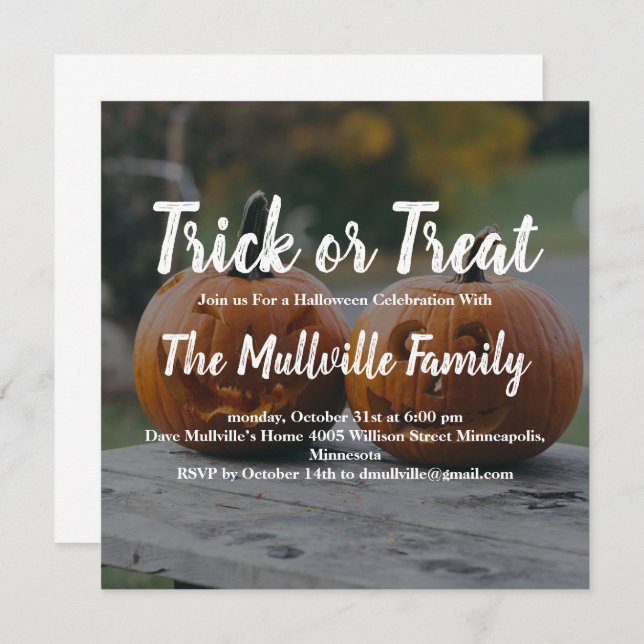 Custom Photo Trick or Treat Pumpkin Halloween Invitation (Front/Back)