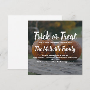 Custom Photo Trick or Treat Pumpkin Halloween Invitation
