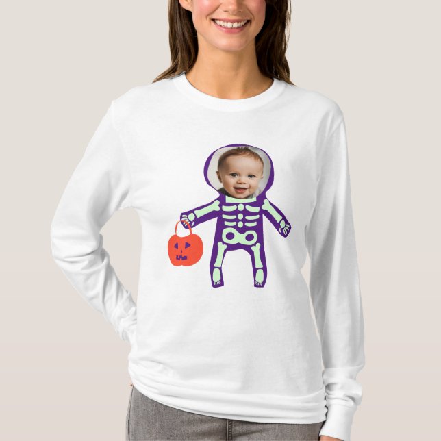 Custom photo trick or treat skeleton Halloween T-Shirt (Front)