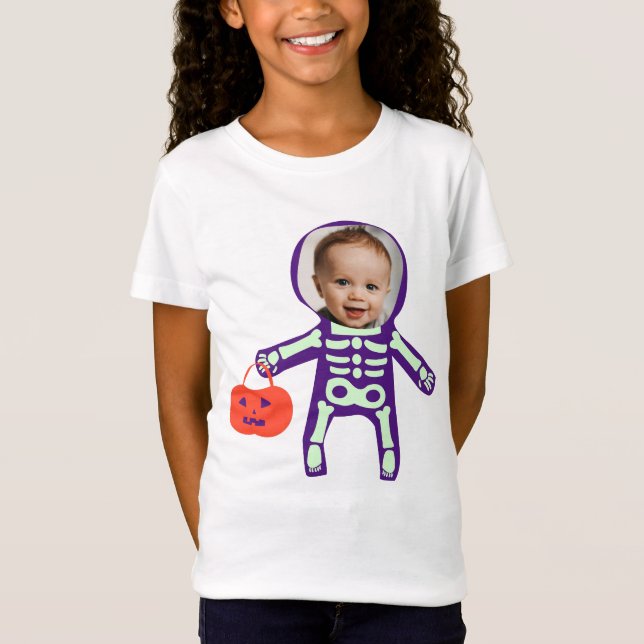 Custom photo trick or treat skeleton Halloween T-Shirt (Front)