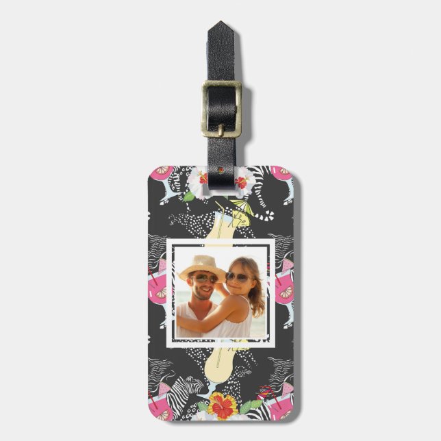 Custom Photo Tropical Drinks With Animals Luggage Tag (Front Vertical)