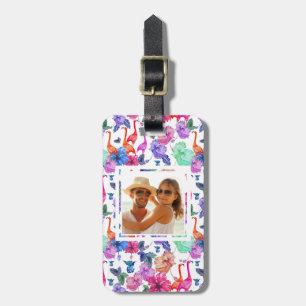 Custom Photo Tropical Watercolor Pattern Luggage Tag