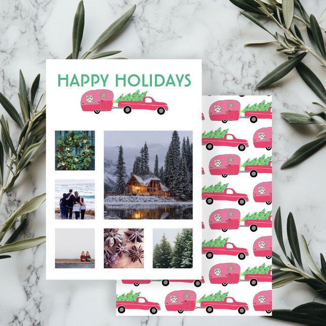 CUSTOM PHOTO Truck Camper Trailer Christmas Card (CUSTOM PHOTOS grid  Truck Camper Trailer Christmas Card
)