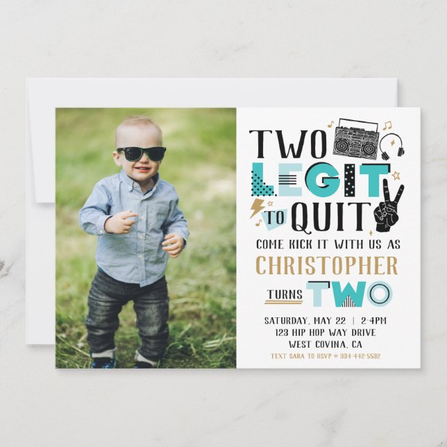 CUSTOM Photo Two Legit to Quit Second Birthday Invitation (Front)