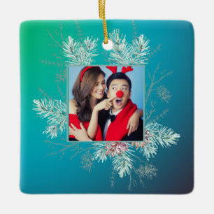 Custom Photo Two Sided Pine Cone Frame Ceramic Ornament