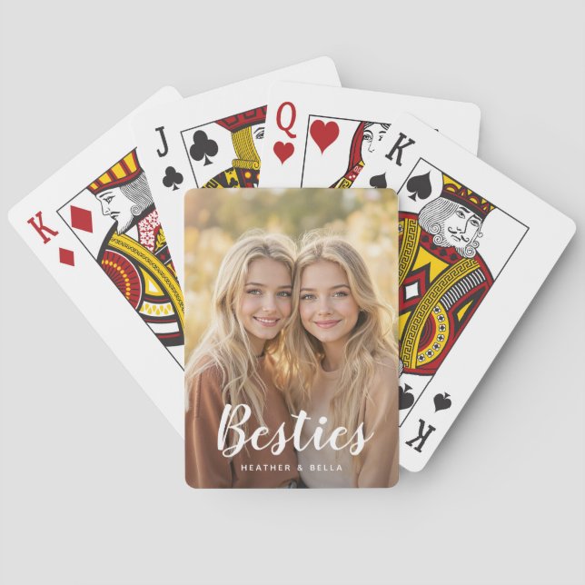 Custom Photo Typography Bestie Playing Cards (Back)