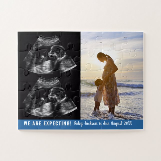 Custom Photo & Ultrasound Pregnancy Announcement Jigsaw Puzzle (Horizontal)