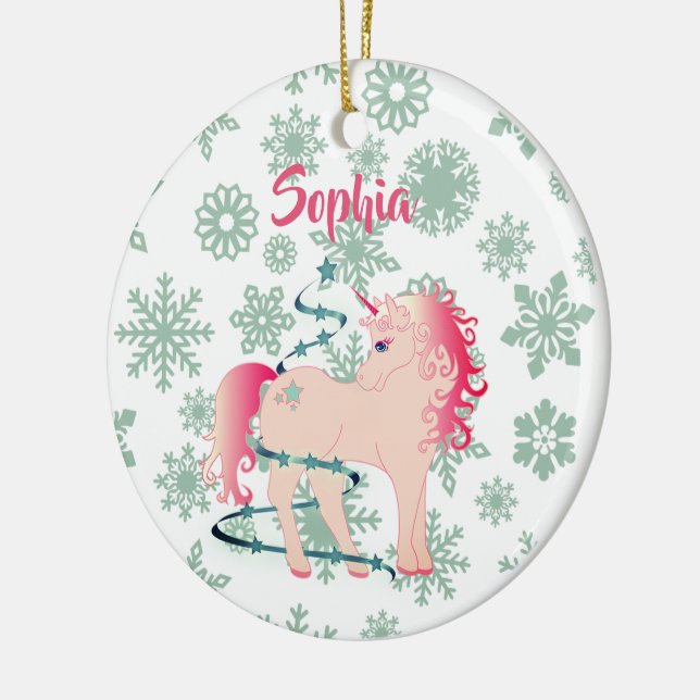 Custom Photo Unicorn  Cute Girl Christmas Ceramic Tree Decoration (Left)