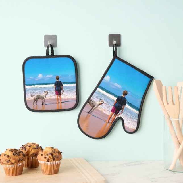Custom Photo Unique Your Own Design Personalised Oven Mitt & Pot Holder Set (Insitu(Hanging))
