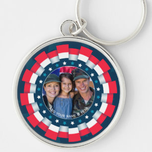 Custom Photo USA Military, Ribbon Border Patriotic Key Ring