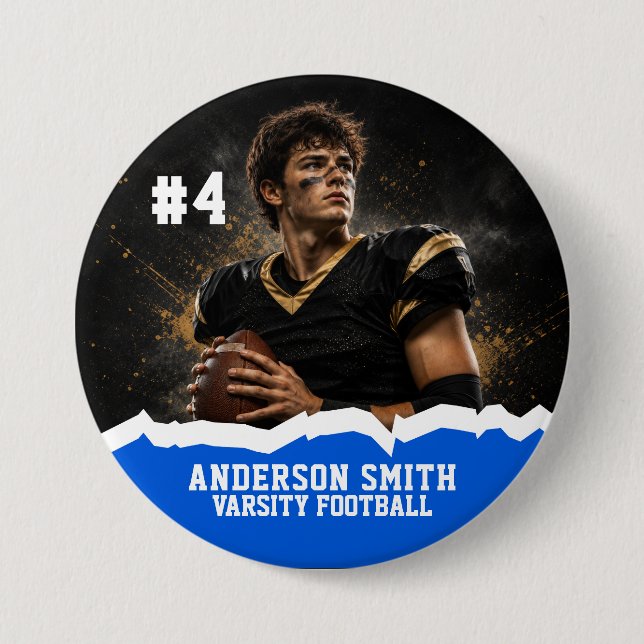 Custom Photo Varsity Football Button Pin (Front)