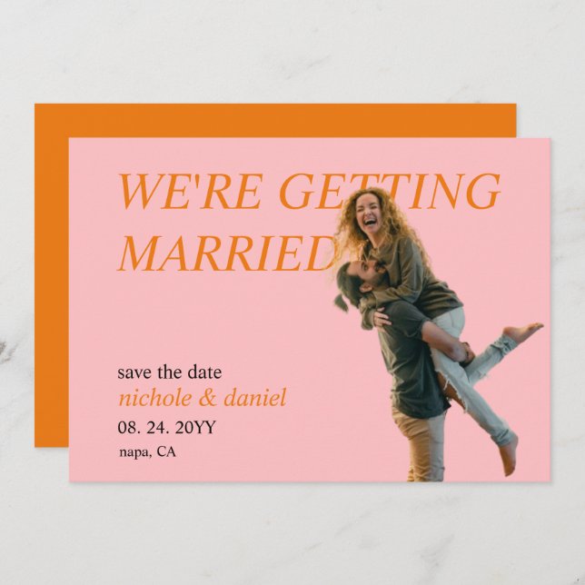 Custom Photo Vibrant Chic Wedding Save the Date  Invitation (Front/Back)