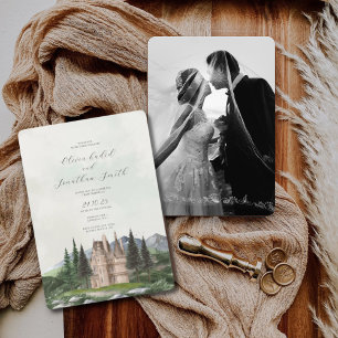 Custom photo vintage English manor wedding Invitation