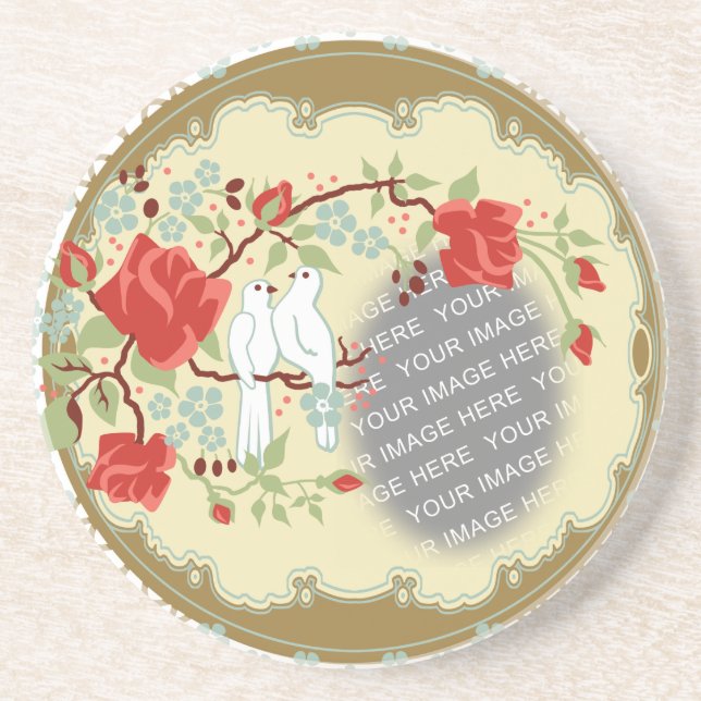 Custom Photo Vintage Love Doves Coaster (Front)