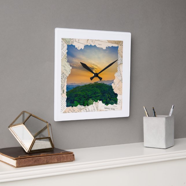 Custom Photo Vintage Newspaper Frame  Square Wall Clock (Office)