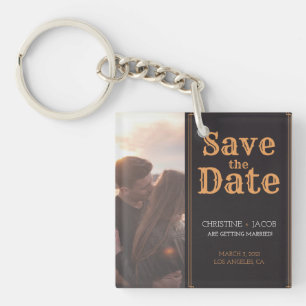 Custom Photo Vintage Style Save The Date Key Ring