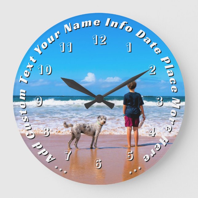 Custom Photo Wall Clock Personalised Text (Front)