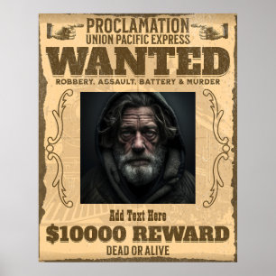 Custom Photo Wanted Dead or Alive Vintage Western Poster