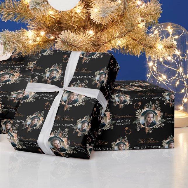 Custom Photo Watercolor Floral Bridal Shower Wrapping Paper (Holidays)