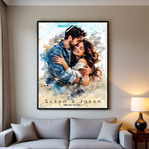 Custom Photo Watercolor Valentine’s Day Gift Canvas Print