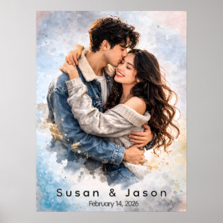 Custom Photo Watercolor Valentine’s Day Gift Poster