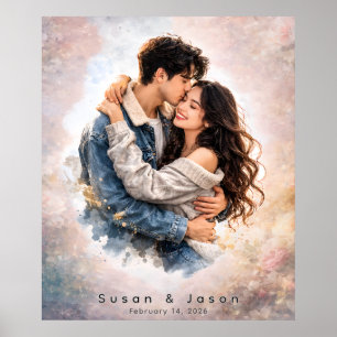 Custom Photo Watercolor Valentine’s Day Gift Poster