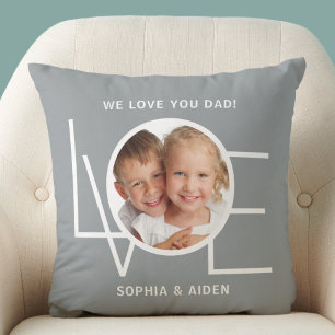 Custom Photo We Love You Dad Father's Day Grey Cushion