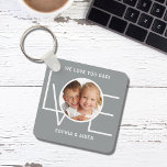 Custom Photo We Love You Dad Father's Day Grey Key Ring<br><div class="desc">This We Love You Dad Photo Keychain is decorated with the word LOVE in white typography on a stylish grey background.
Easily customisable with your photo and name.
Makes a great Father's Day gift.</div>