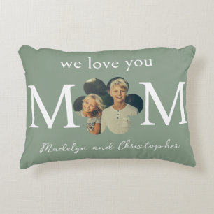 Custom Photo We Love You Mum on Sage Green Decorative Cushion