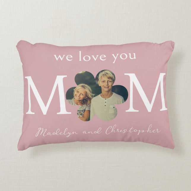 Custom Photo We Love You Mum on Soft Pink Decorative Cushion (Front)