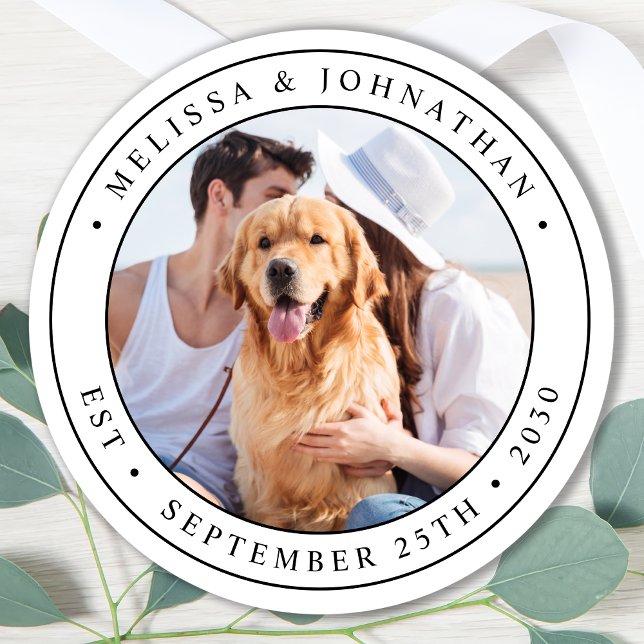 Custom Photo Wedding Classic Round Sticker (Creator Uploaded)