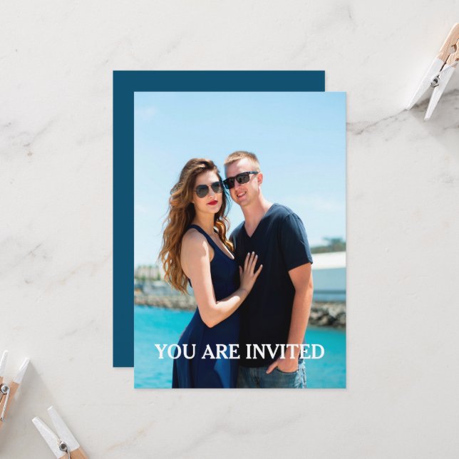 Custom Photo Wedding Invitation with Modern Text (Front/Back In Situ)