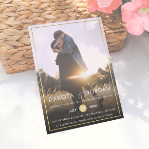 Custom Photo Wedding Modern Typography & Gold Magnetic Invitation