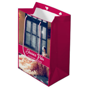 Custom photo wedding pink medium gift bag