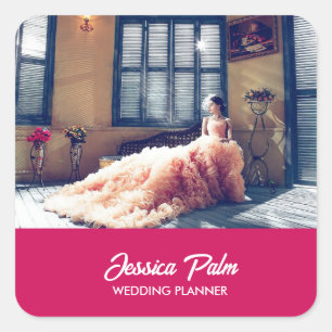 Custom photo wedding pink square sticker