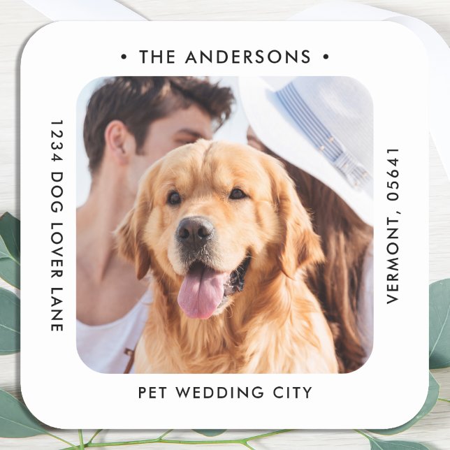 Custom Photo Wedding Return Address Classic Square Sticker (Creator Uploaded)