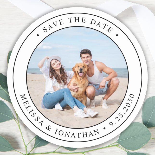 Custom Photo Wedding Save The Date  Classic Round Sticker (Creator Uploaded)