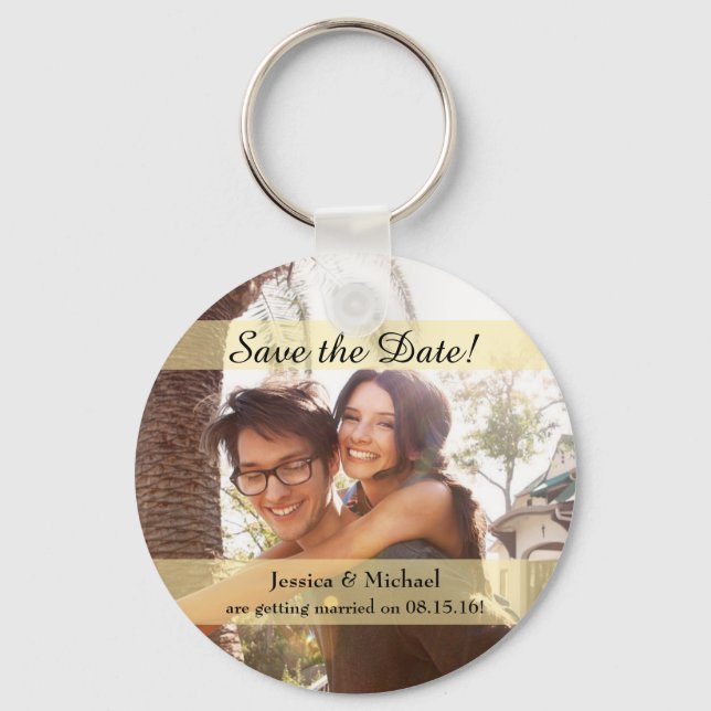 Custom Photo Wedding Save the Date Key Ring (Front)