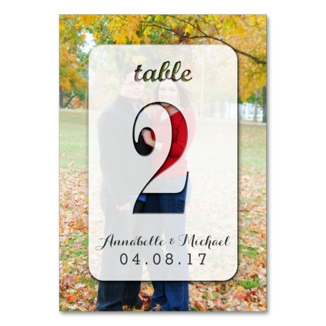 Custom Photo Wedding Table Number Card 2 (Front)