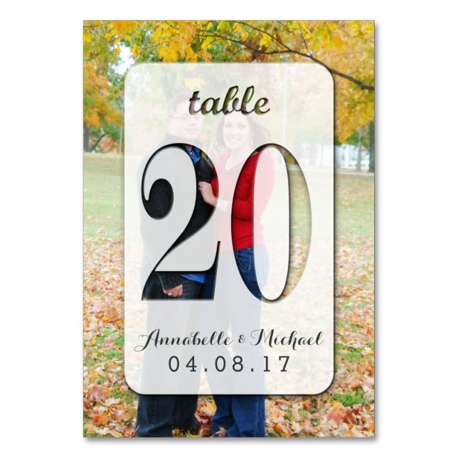 Custom Photo Wedding Table Number Card 20 (Front)