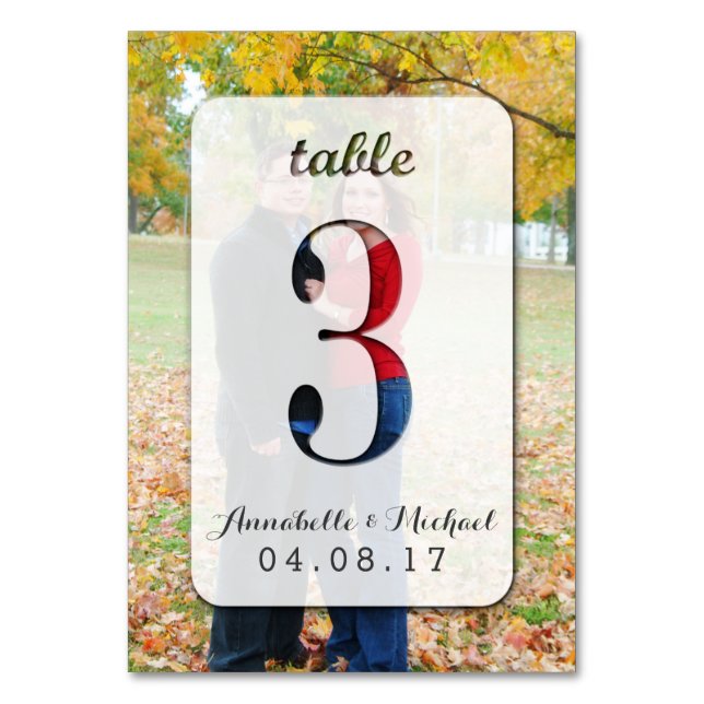 Custom Photo Wedding Table Number Card 3 (Front)