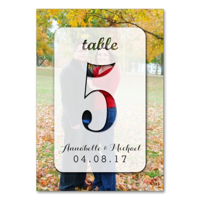 Custom Photo Wedding Table Number Card 5 (Front)