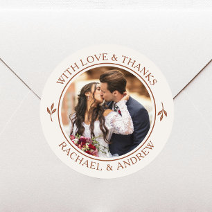 Custom Photo Wedding Thank You Terracotta Cream Classic Round Sticker