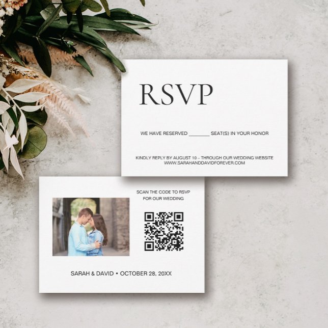 Custom Photo Wedding website QR code SEAT reserved RSVP Card (Small RSVP QR code wedding website with photo card)