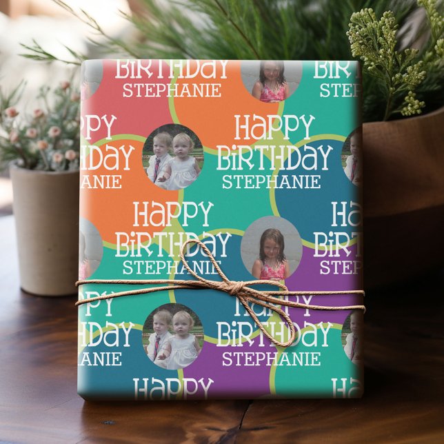 Custom Photo Whimsical and Colourful Birthday Wrapping Paper (Custom Photo Wrapping Paper)