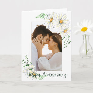 Custom Photo White Daisies Anniversary Greeting Card
