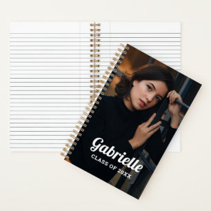 Custom Photo White Script Graduate Notebook