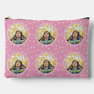Custom photo white stars on pink accessory pouch